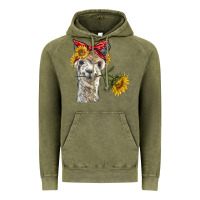 Vintage Olive alpaca with sunflowers and bandana Vintage Hoodie - BarkalooDesign