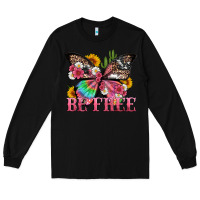 Black be free with butterfly and cactus flowers Long Sleeve Tee - Artiststas