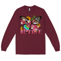 Burgundy be free with butterfly and cactus flowers Long Sleeve Tee - Artiststas