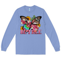 Colony Blue be free with butterfly and cactus flowers Long Sleeve Tee - Artiststas