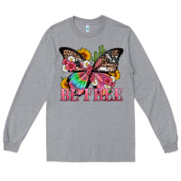Heather Grey be free with butterfly and cactus flowers Long Sleeve Tee - Artiststas