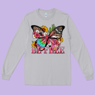Be Free With Butterfly And Cactus Flowers Long Sleeve Tee Designed By Artiststas