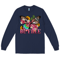 Navy be free with butterfly and cactus flowers Long Sleeve Tee - Artiststas