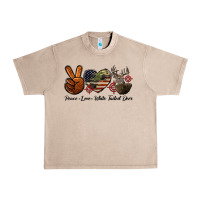 French Oak Peace Love White Tailed Deer Urban Heavy Tee - LillyAllenDesigns