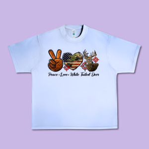Peace Love White Tailed Deer Urban Heavy Tee Designed By Lillyallendesigns