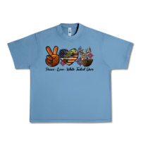 Pebble Blue Peace Love White Tailed Deer Urban Heavy Tee - LillyAllenDesigns