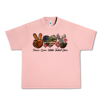 Salmon Peace Love White Tailed Deer Urban Heavy Tee - LillyAllenDesigns