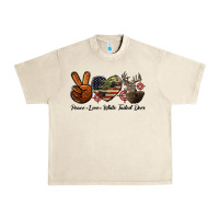 Sandshell Peace Love White Tailed Deer Urban Heavy Tee - LillyAllenDesigns