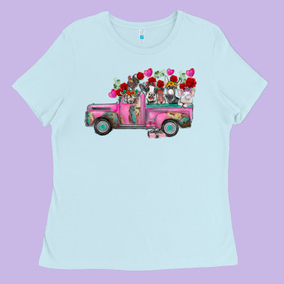 Farm Animals Valentine Truck Ladies Tee Designed By Racoondesign