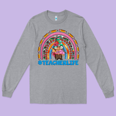 Teacherlife And Teacher Gnome Rainbow Long Sleeve Tee Designed By Artiststas