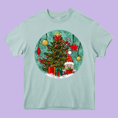 Christmas Tree And Gnome Heavy Core Tee Designed By Bundleandbundleshop