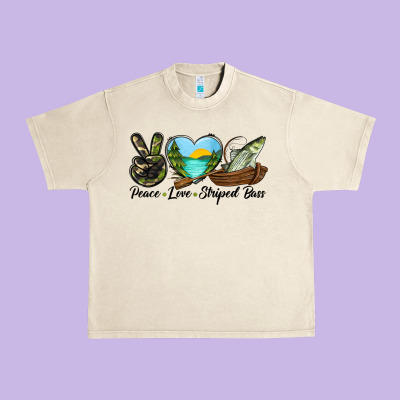 Camouflage Peace Love Striped Bass Urban Heavy Tee Designed By Lillyallendesigns