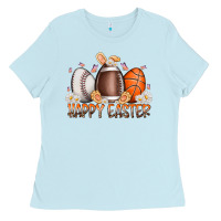 Baby Blue happy easter day eggs Ladies Tee - RacoonDesign