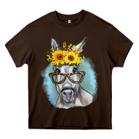 Chocolate Brown Sunflower Glasses Donkey Heavy Core Tee - RanaPortraitStore