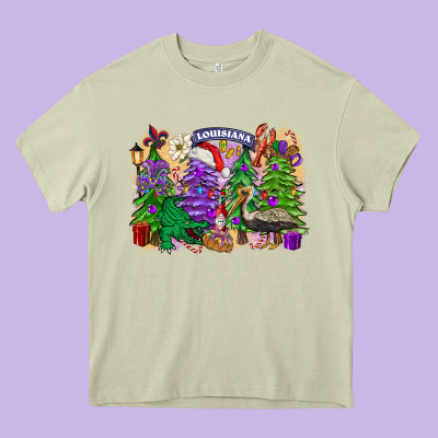 Christmas Louisiana Mardi Gras Trees Heavy Core Tee Designed By Fadigitalartstudio