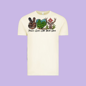 Peace Love Elk Buck Deer Vintage Tee Designed By Lillyallendesigns