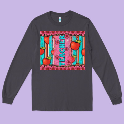 Teacher With  Flower Glitter And Serape Leopard Long Sleeve Tee Designed By Artiststas
