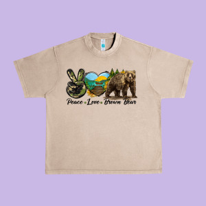 Peace Love Brown Bear Urban Heavy Tee Designed By Lillyallendesigns