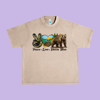 Peace Love Brown Bear Urban Heavy Tee Designed By Lillyallendesigns