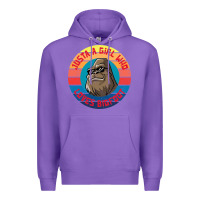 Purple Retro Sunset Just A Girl Who Loves Bigfoot Premium Hoodie - artisFamous