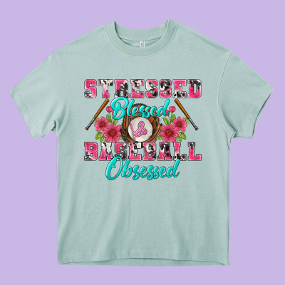 Stressed Blessed & Baseball Obsessed Heavy Core Tee Designed By Bundleandbundleshop