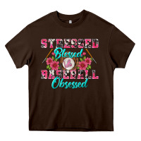 Chocolate Brown stressed blessed & baseball obsessed Heavy Core Tee - BundleAndBundleShop