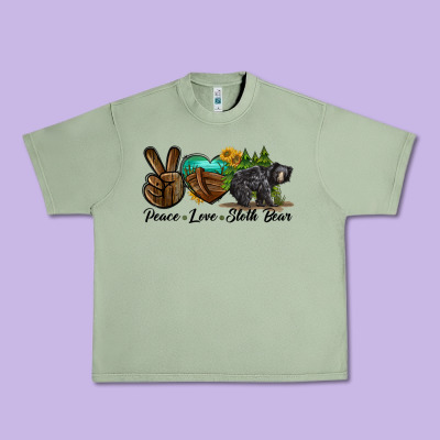 Peace Love Sloth Bear Urban Heavy Tee Designed By Lillyallendesigns