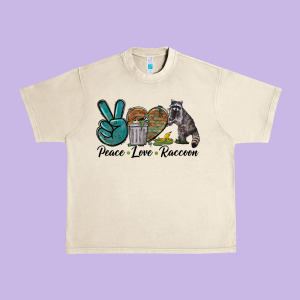 Peace Love Raccoon Urban Heavy Tee Designed By Lillyallendesigns