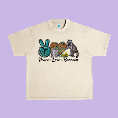 Peace Love Raccoon Urban Heavy Tee Designed By Lillyallendesigns