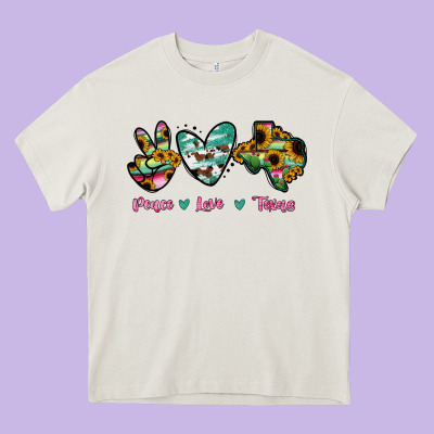 Peace Love Texas Heavy Core Tee Designed By Ranaportraitstore