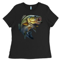 Black jumping bass Ladies Tee - LillyAllenDesigns