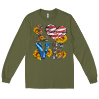 Army Green love with sunflowers and usa flag Long Sleeve Tee - Artiststas