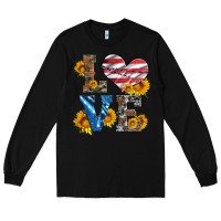 Black love with sunflowers and usa flag Long Sleeve Tee - Artiststas