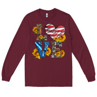 Burgundy love with sunflowers and usa flag Long Sleeve Tee - Artiststas