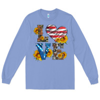 Colony Blue love with sunflowers and usa flag Long Sleeve Tee - Artiststas