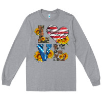 Heather Grey love with sunflowers and usa flag Long Sleeve Tee - Artiststas