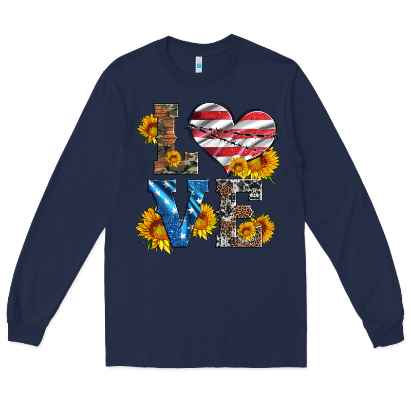 Love With Sunflowers And Usa Flag Long Sleeve Tee by Artiststas | Teevron