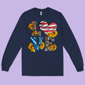 Love With Sunflowers And Usa Flag Long Sleeve Tee Designed By Artiststas