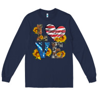 Navy love with sunflowers and usa flag Long Sleeve Tee - Artiststas