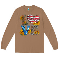 Toasted Coconut love with sunflowers and usa flag Long Sleeve Tee - Artiststas