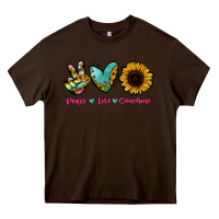 Chocolate Brown Peace Love Sunshine Heavy Core Tee - RanaPortraitStore