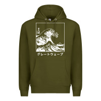 Army Green the great wave off kanagawa Premium Hoodie - artisFamous