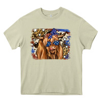 Mossy 4th of July Highland Cattle Heavy Core Tee - RanaPortraitStore