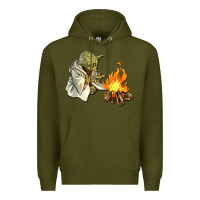 Army Green Yoda is warming up Premium Hoodie - artisFamous