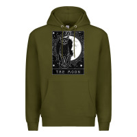 Army Green tarot card crescent moon and cat graphic Premium Hoodie - artisFamous