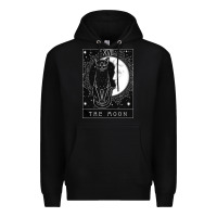 Black tarot card crescent moon and cat graphic Premium Hoodie - artisFamous