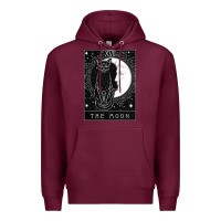 Burgundy tarot card crescent moon and cat graphic Premium Hoodie - artisFamous