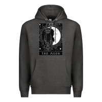 Charcoal Heather tarot card crescent moon and cat graphic Premium Hoodie - artisFamous
