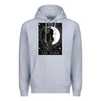 Heather Grey tarot card crescent moon and cat graphic Premium Hoodie - artisFamous