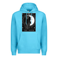 Ocean Blue tarot card crescent moon and cat graphic Premium Hoodie - artisFamous